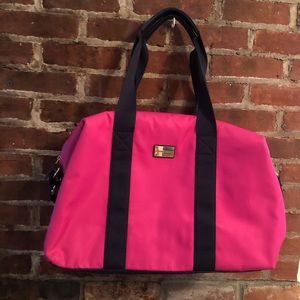 Tommy Hilfiger Nylon Weekender Bag- Hot Pink with Navy blue straps & interior